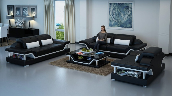 Sofa-Garnitur Komplett Set Wunnzëmmer Garnituren 3+1+1 Sëtzer Sofa Polster.