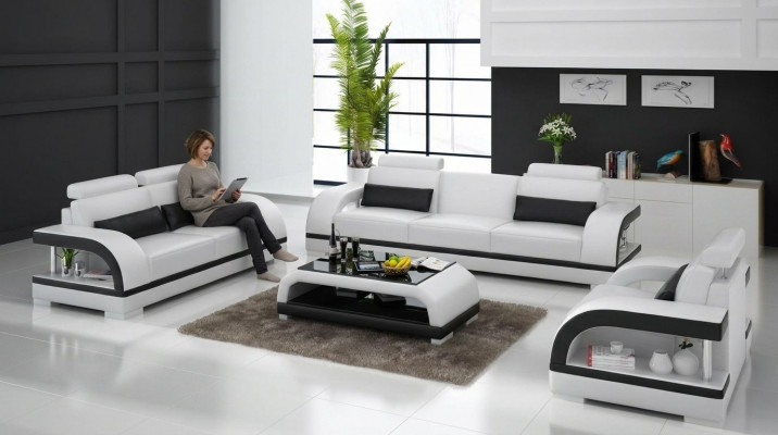 Ledercouch Canapé Sofagarniture 3+1+1 Sëtzer Garnituren Design Modern Canapé