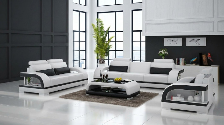 Ledercouch Canapé Sofagarniture 3+1+1 Sëtzer Garnituren Design Modern Canapé
