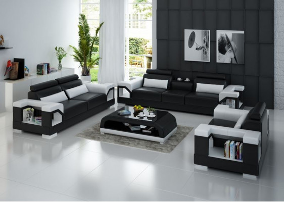 Ledercouch Sofa Sëtzgrupp 3+1+1 Sëtzer Garnitur Design Modern Sofa