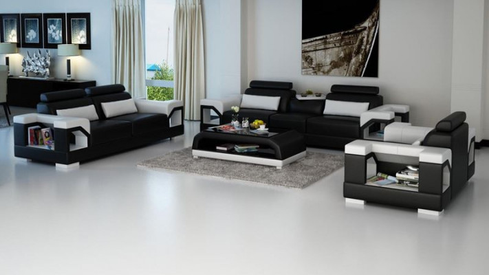 Ledercouch Sofa Sëtzgrupp 3+1+1 Sëtzer Garnitur Design Modern Sofa