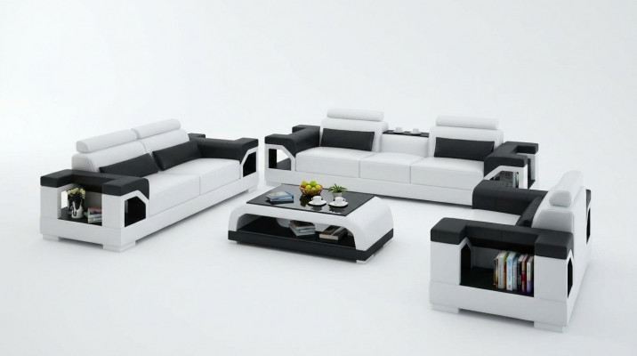 Ledercouch Sofa Sëtzgrupp 3+1+1 Sëtzer Garnitur Design Modern Sofa