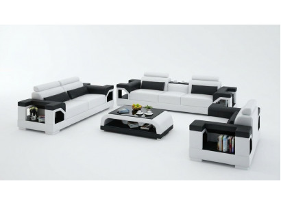Ledercouch Sofa Sëtzgrupp 3+1+1 Sëtzer Garnitur Design Modern Sofa