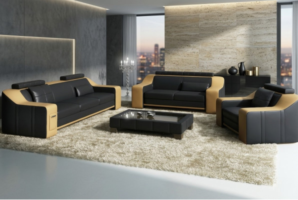 Ledercouch Canapé Sofagarnitur Garnituren Design Modern Canapé 3+1+1 Sëtzplaz