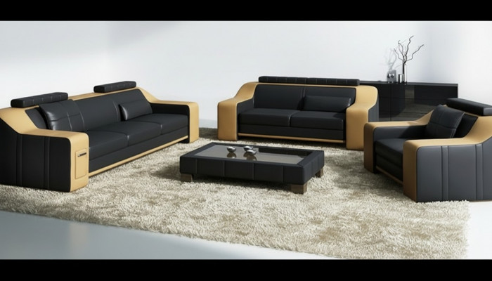 Ledercouch Canapé Sofagarnitur Garnituren Design Modern Canapé 3+1+1 Sëtzplaz