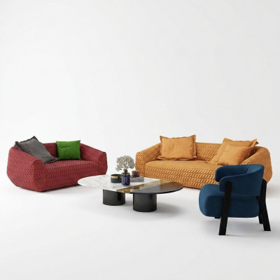 Luxus Textil Sofa Design Canapé Sofagarnitur 3+1+1 Sëtz Garnitur Wunnzëmmer nei