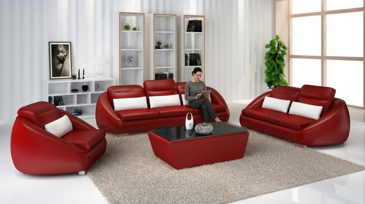Luxus Miwwelen Sofagarnitur Canapé Sofa Polster 3+2 Rout Sëtzpolster Grupp