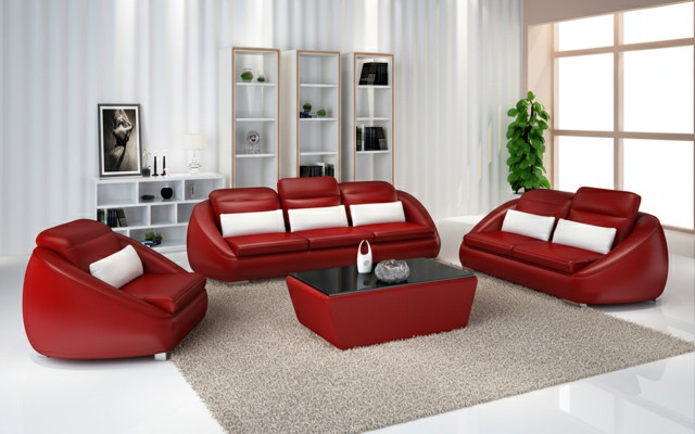 Luxus Miwwelen Sofagarnitur Canapé Sofa Polster 3+2 Rout Sëtzpolster Grupp