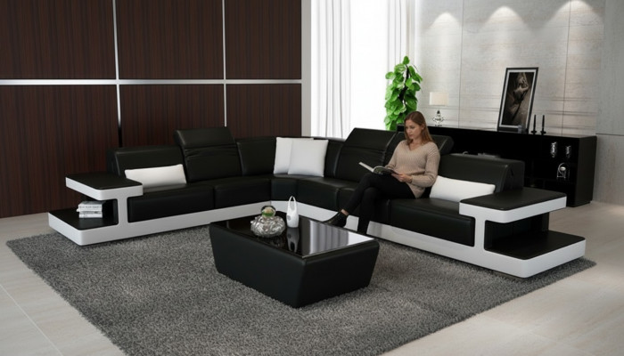Ledercouch L-Form Couch Wohnlandschaft Dekor Ecksofa Garnitur Design Modern