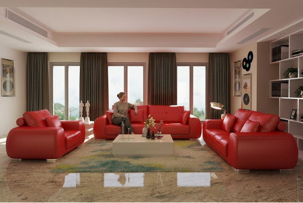 Sofagarnitur Ledersofa Canapé Garnituren Design Modern Sofa 3+1+1 Sëtzer