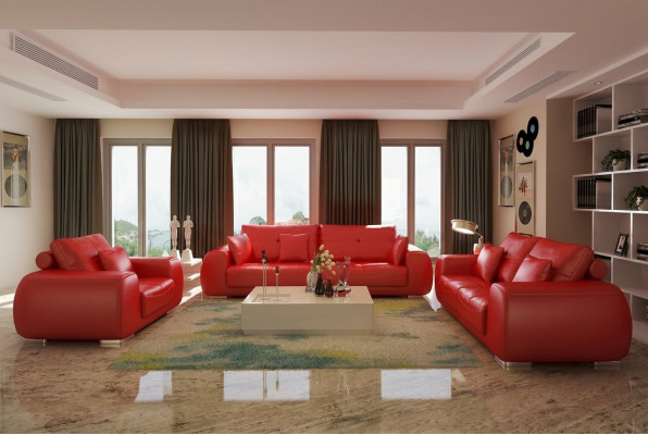 Sofagarnitur Ledersofa Canapé Garnituren Design Modern Sofa 3+1+1 Sëtzer