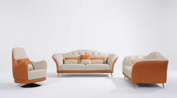 Luxus Sofagarnitur 3+1+1 Sëtzer mat Miwwel Couche Ledersofa Textil Grupp