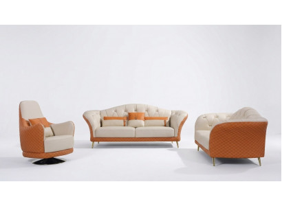 Luxus Sofagarnitur 3+1+1 Sëtzer mat Miwwel Couche Ledersofa Textil Grupp