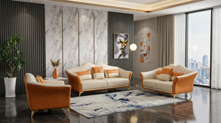 Sofa mat Polster Lieder Couch Sëtz Komplett Set Modern Garnitur 3+2 Sëtzer
