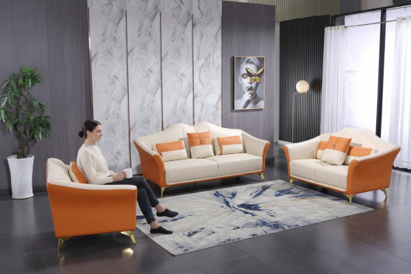 Ledercouch Sofa Sofagarnitur 3+1+1 Sëtzer Garnituren Design Modern Sofa Nei