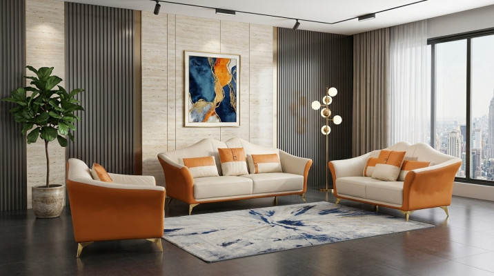 Ledercouch Sofa Sofagarnitur 3+1+1 Sëtzer Garnituren Design Modern Sofa Nei
