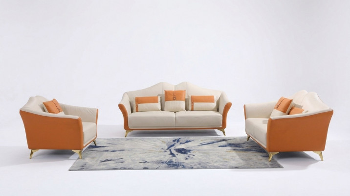 Ledercouch Sofa Sofagarnitur 3+1+1 Sëtzer Garnituren Design Modern Sofa Nei