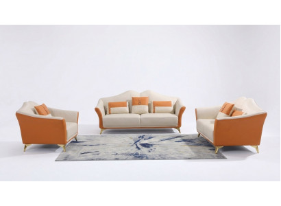 Ledercouch Sofa Sofagarnitur 3+1+1 Sëtzer Garnituren Design Modern Sofa Nei