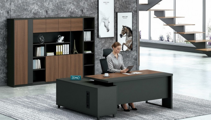 Design Eckschrëft Akteschaf Büro Ariichtung Chef Zëmmer Miwwelen 2-Stéck Set