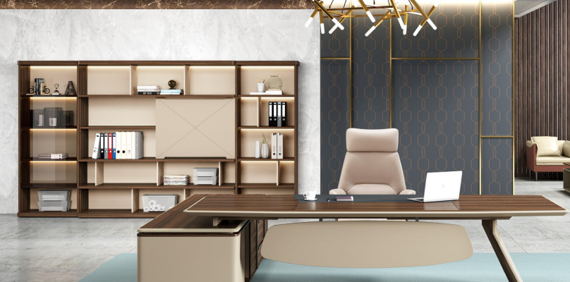 Eleganten Schreifdësch an Groussen Bueroschaf am zäitgenësseschen Design