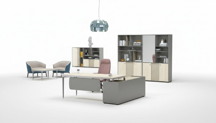 Luxuriéist 2-deel Bürosëtz Eckdësch + Akteschaf fir d’Gestioun vu Dokumenter.