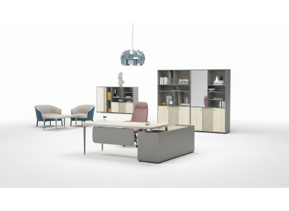 Luxuriéist 2-deel Bürosëtz Eckdësch + Akteschaf fir d’Gestioun vu Dokumenter.