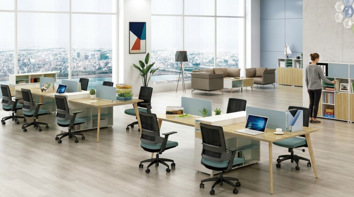Büro Miwwelen Ariichtung Dëscher Holz Dësch 4 Aarbechtsplazen Schreibtisch