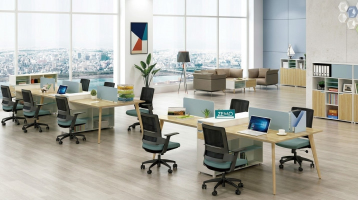 Büro Miwwelen Ariichtung Dëscher Holz Dësch 4 Aarbechtsplazen Schreibtisch