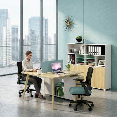 Schraufdësch Aarbechtsplaz Dësch 2 Aarbechtsplaze Comptoir Holz Dëscher Büro Miwwelen