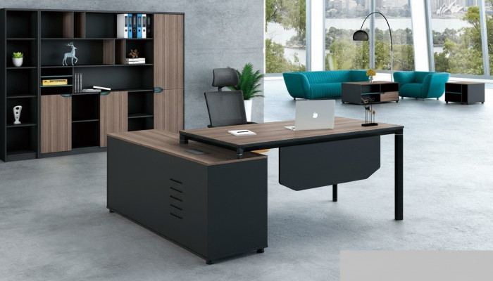 Büroausstattung 2-Stéck Set Chef Dësch + Akteschaf Dëscher Regal Schreibtisch