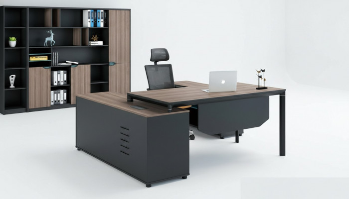 Büroausstattung 2-Stéck Set Chef Dësch + Akteschaf Dëscher Regal Schreibtisch