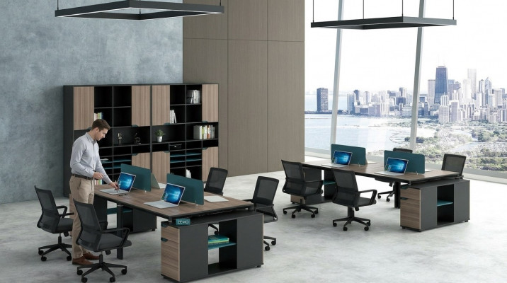 Büro Miwwelen Ariichtung Dëscher Dësch Callcenter Holz 4 Aarbechtsplazen Schreifdësch