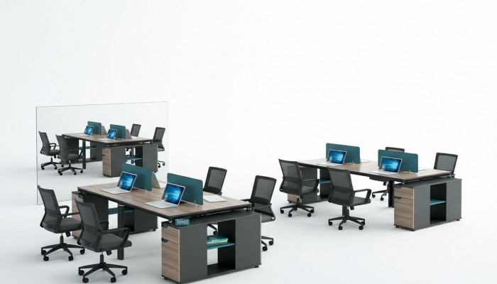 Büro Miwwelen Ariichtung Dëscher Dësch Callcenter Holz 4 Aarbechtsplazen Schreifdësch