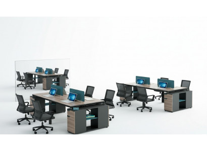 Büro Miwwelen Ariichtung Dëscher Dësch Callcenter Holz 4 Aarbechtsplazen Schreifdësch