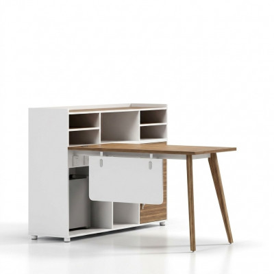 Luxuriéisen Holzbürosdësch am modernen Design a hellen Faarwen.