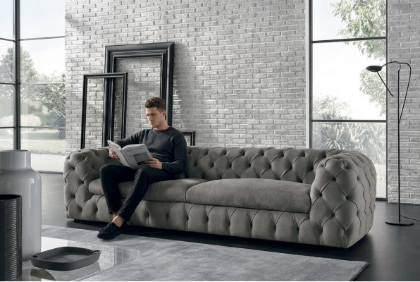 Klassesch Dräisëtzer Canapé Sofa Polster 3 Sëtzer Stoff Stoffcanapé Chesterfield