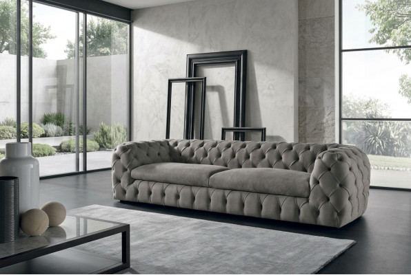 Klassesch Dräisëtzer Canapé Sofa Polster 3 Sëtzer Stoff Stoffcanapé Chesterfield