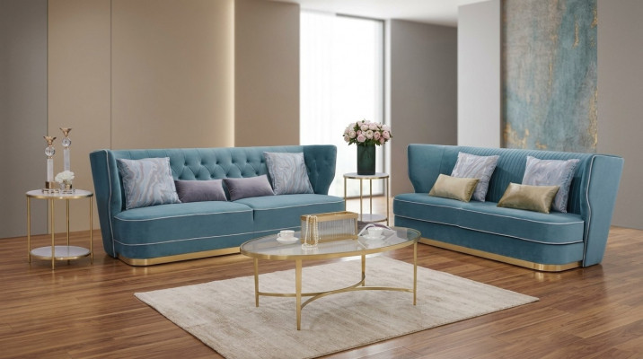 Designer Sofa Sofagarnitur 3+3 Sëtzer Couch Polster Garnitur Grupp Metall