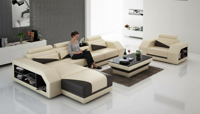 Ledercanapé Wunnlandschaft Eckcanapé L-Form mat Sëtz Set Garnitur Modern