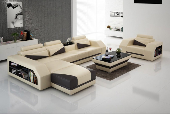 Ledercanapé Wunnlandschaft Eckcanapé L-Form mat Sëtz Set Garnitur Modern