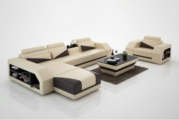 Ledercanapé Wunnlandschaft Eckcanapé L-Form mat Sëtz Set Garnitur Modern