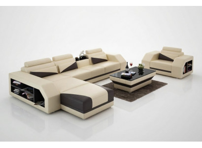 Ledercanapé Wunnlandschaft Eckcanapé L-Form mat Sëtz Set Garnitur Modern