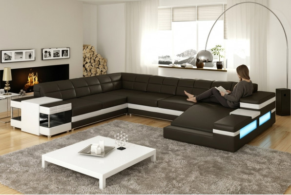 Design Ecksofa Sofa Canapé Polster Eckgarnitur Deko Ledersofa Sofas Canapéen