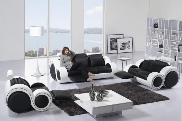 Designer Sofasaz 3+1+1 Sëtz Sofa Ledercouch Garnitur Polsterset