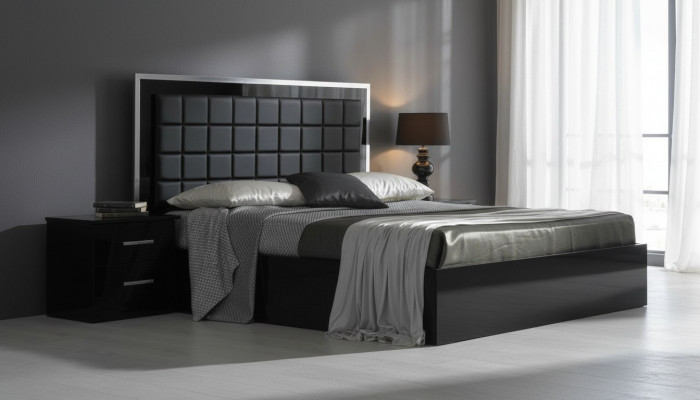 Schlofzëmmer Miwwelen 3-delige Set Hotelbett + 2 Nuetsschiefcher Héichglanz Better Italien