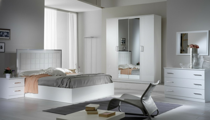 Bett Nuetsdësch Kommoud 6 Deeler-Schlofzëmmer Set Design Modern Luxus Schlofzëmmer