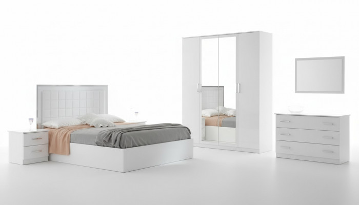 Bett Nuetsdësch Kommoud 6 Deeler-Schlofzëmmer Set Design Modern Luxus Schlofzëmmer