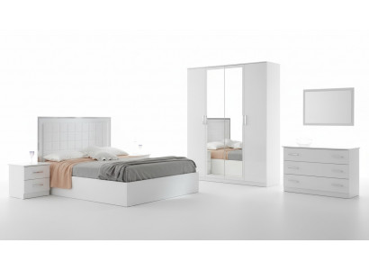 Bett Nuetsdësch Kommoud 6 Deeler-Schlofzëmmer Set Design Modern Luxus Schlofzëmmer