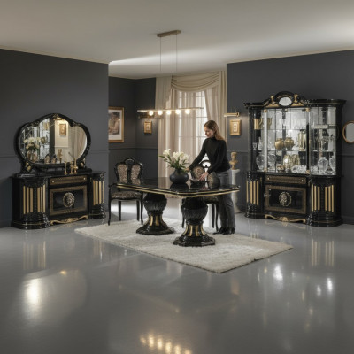 Klasseschen Design Iessdësch Dësch Italienesche Stil Miwwelen Dëscher Schwaarz Gold
