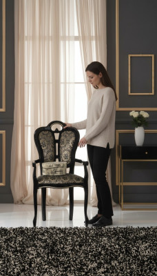 Holz Stull Iesszëmmerstull Designer Textil Kinneksstühlen Still Italien Miwwelen